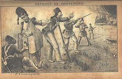 An illustration of the defense of Montevideo from Isidoro De-Maria's book, Anales de la defensa de Montevideo