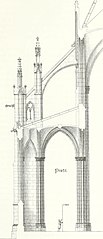 Architectural drawing of a Neo-Gothic flying buttress with pinnacles for the late 19th-century Votive Church, in Vienna.