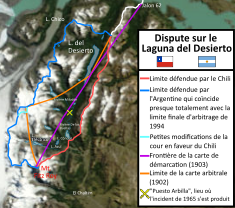 Carte explicative de l'ancien conflit territorial entre l'Argentine et le Chili, aujourd'hui résolu.
