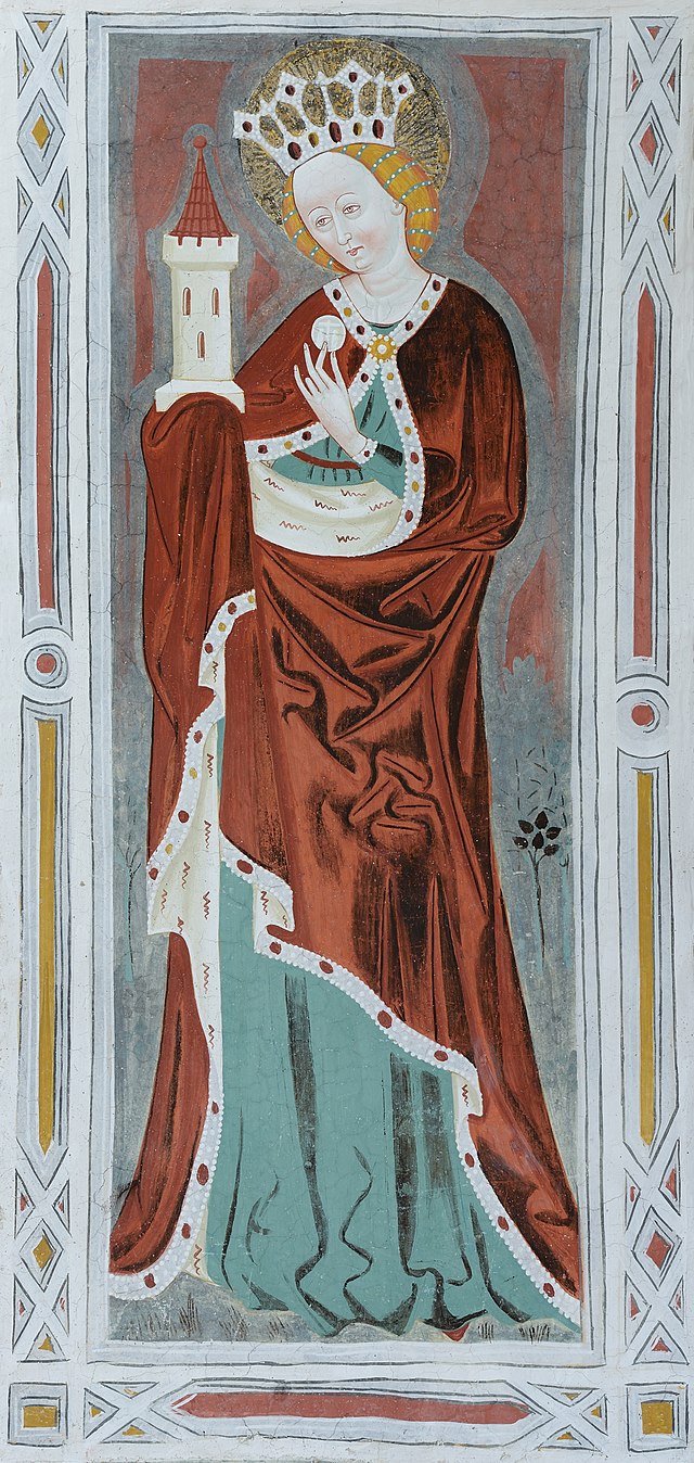 «Святая Варвара Илиопольская». Фреска XV века в апсиде церкви Святого Иакова в Ортизеи (Италия)