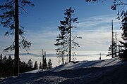 Blick nach Südwesten auf das Nebelmeer im Tal