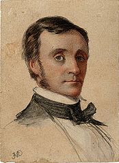 John Alexander McDougall, Portret Edgara Allena Poe, ok. 1846, akwarela na papierze, ok. 7,5 × 5 cm