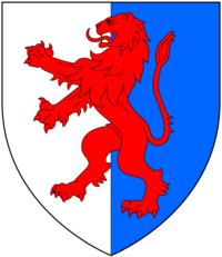 Arms of Elford of Sheepstor: Per pale argent and azure, a lion rampant gules[5]