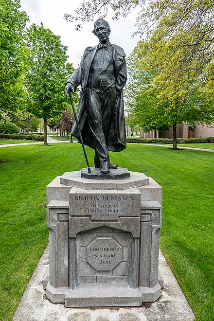 Statue of Simeon Benjamin on the Elmira College campus