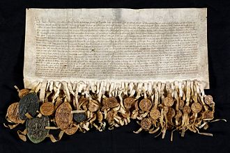 Eric of Pomerania's Coronation Letter. Erik af Pommerns kroningsbrev (fladt foto).jpg