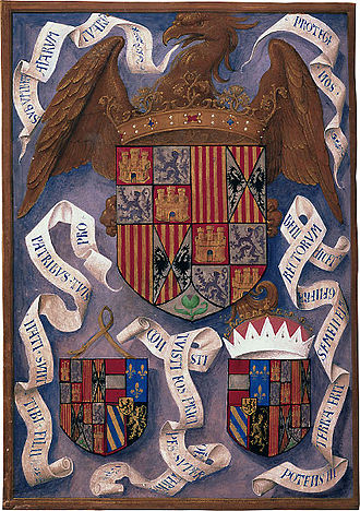 Isabella breviary, Coats of arms of the Catholic Monarchs and of the wedding coules. Escudo del Breviario de Isabel la Catolica (1492-1497).jpg