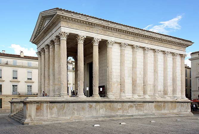 Engaged columns embedded in the side walls of the cella of the Maison Carrée in Nîmes (France)