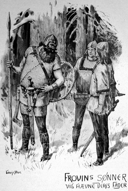 Ket and Wig talk with their father's slayer, illustration by Louis Moe Frovins Sonner vil haevne deres Fader.jpg