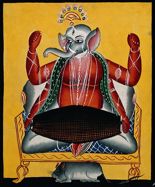 File:Ganesh playing the dhola drum Wellcome V0046345.jpg