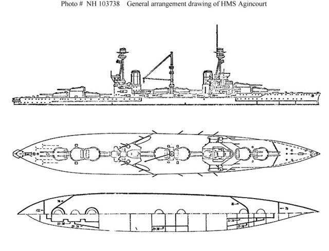 Starboard elevation and plan view of Agincourt