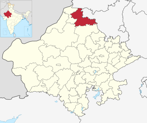Location of Hanumangarh district in Rajasthan