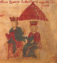 Henrik VI och Constance - miniatyr från Peter av Ebolis "Liber ad honorem Augusti sive de rebus Siculis"