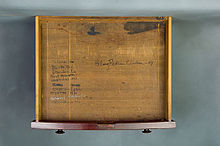 Drawer of chamber desk LXXXVII occupied by Hillary Rodham Clinton in the U.S. Senate. Note signature at center inside of drawer. Chamber desk was once occupied in the U.S. Senate by Al Gore, Sr., father of Al Gore, now used by her successor Kirsten Gillibrand. HillaryClinton Senate Chamber Desk.jpg