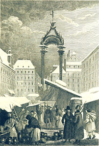 Foire de Novembre au Hoher Markt, 1838, dessiné et gravé par Hervieu