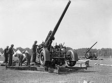 QF 3.7 inch Heavy anti-aircraft gun set up for firing Hyde Park Anti-aircraft guns H 993.jpg