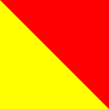 Signal flag Oscar indicates "man overboard". ICS Oscar.svg