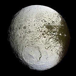 First high-resolution glimpse of the bright trailing hemisphere of Saturn's moon Iapetus. (october 2007)