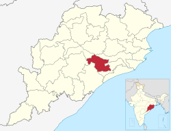 Nayagarhin piirikunta Odishan kartalla.