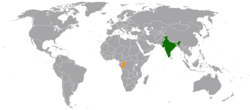 Map indicating locations of India and Republic of the Congo