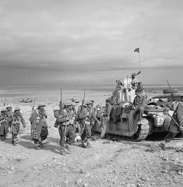 File:Infantry of the 2nd New Zealand Division link up with Matilda tanks of the Tobruk garrison during Operation 'Crusader', Libya, 2 December 1941. E6918.jpg