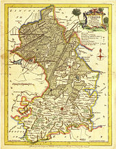 tua menguning peta timur Cambridgeshire menunjukkan Isle of Ely dikelilingi oleh air