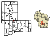 Juneau County Wisconsin Incorporated en Unincorporated gebieden Wisconsin Dells Highlighted.svg