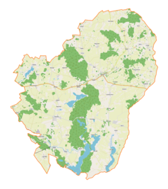 Mapa konturowa gminy Kalinowo, blisko centrum u góry znajduje się punkt z opisem „Parafia Ewangelicko-Metodystyczna w Piętkach”