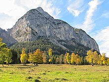 Hochmontaner Standort im pleistozänen Trogtal des Großen Ahornbodens im österreichischen Karwendelgebirge im Oktober