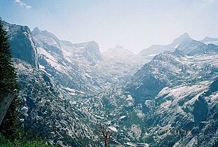 The High Sierra Trail passes over the Great Western Divide at Kaweah Gap.