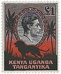 George VI with lion, 1938. KenyaUgandaTanganyika-Stamp-1938-Royal Lion.jpg