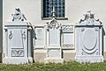 English: Empire gravestones for Moro at the exterior church wall Deutsch: Empire-Grabsteine von Moro an der Kirchenmauer