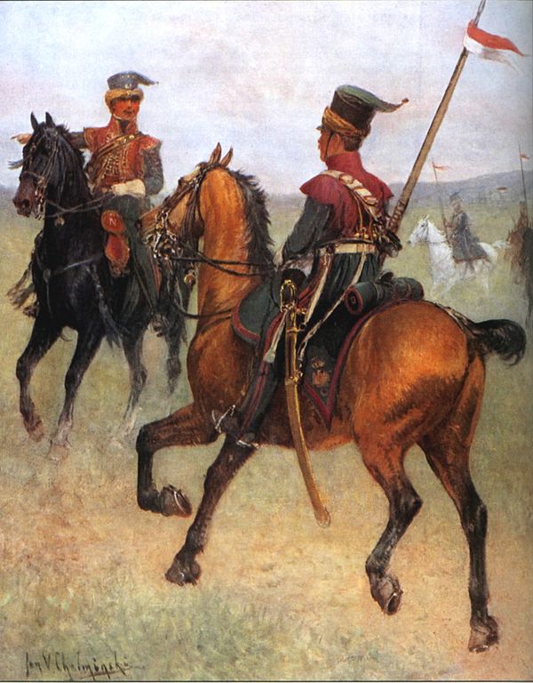 Lithuanian Tartars in the Napoleonic Army with Red and White banners of Polish–Lithuanian Commonwealth