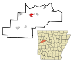 Logan County Arkansas Incorporated and Unincorporated areas Paris Highlighted.svg