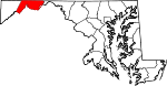 Mapa de Maryland con la ubicación del condado de Allegany