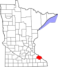 Map of Minesota highlighting Wabasha County