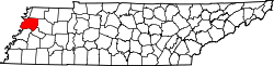 map of Tennessee highlighting Dyer County