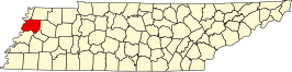 Locatie van Dyer County in Tennessee