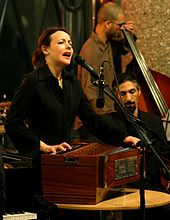 Singer Mariana Sadovska using a hand-pumped organ, Cologne, Germany Mariana Sadovska - Borderland (1384).jpg