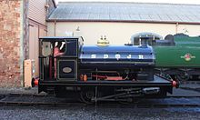 The Somerset and Dorset Railway Trust's Peckett 0-4-0ST Kilmersdon, resting outside Minehead engine shed on the West Somerset Railway Minehead - Kilmersdon outside the engine shed.jpg