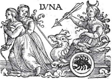 Luna, sang Rembulan, dari Liber astronomiae edisi 1550 karya Guido Bonatti.