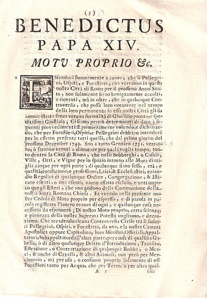 File:Motu Proprio Della Santità di Nostro Signore Pope Benedictus XIV (1).jpg