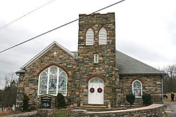 Foxville, Maryland'deki tarihi Mount Moriah Lutheran Kilisesi.