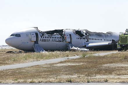 The wreckage of Asiana Airlines Flight 214 after it crashed while landing on July 6, 2013
