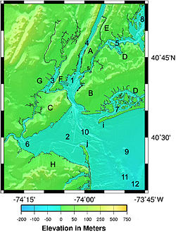 Mapa Lower New York Bay (ve 2).