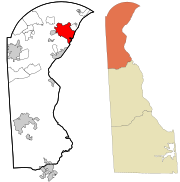 New Castle County Delaware incorporated and unincorporated areas Wilmington highlighted.svg