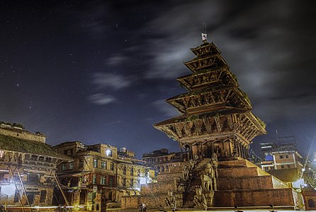 Night view of Nyatapol Temple, Bhaktapur Photograph: Pritush.m