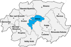 Localisation du district de Detva dans la région de Banská Bystrica (Carte interactive)