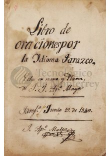 Prayer book in the language by J. J. Apolonio Maya dated 1849 (click to browse).