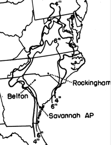 This graphic shows rainfall in the eastern United States from September 13-18, 1945 Pcpn1945091318isohyet.png