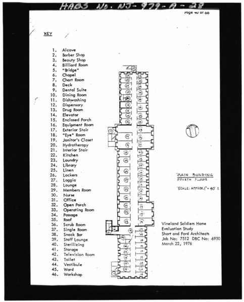 File:Photocopy of architectural plan, dated March 22, 1976 (original in possession of New Jersey Memorial Home, Vineland, New Jersey). MAIN BUILDING - FOURTH FLOOR. - New Jersey HABS NJ,6-VINLA,1-A-28.tif